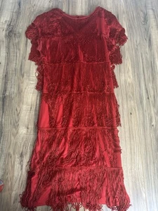 Vestido Cheryl Kaye Vintage Para Mujer 16 Rojo Aleta Sin Mangas Borlas Flecos EE. UU. - Imagen 1 de 10