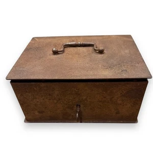 Antique 19th Century Military Steel Lockbox / Strong Box with Key - Picture 1 of 7