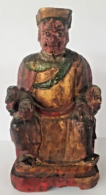 Ancienne statuette en bois, polychrome, dignitaire d'Asie, Vietnam, Chine. - Photo 1/4