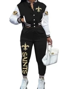 New Orleans Saints Women's Black Two Piece Jogger Set - Picture 1 of 3