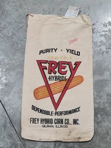 Vintage Frey Hybrid Seed Corn Canvas Feed Sack Gilman Illinois IL Corn Cob Farm - Picture 1 of 14