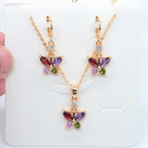 18K Yellow Gold Filled Women Multicolour Topaz Cute Butterfly Jewelry Set - Picture 1 of 4
