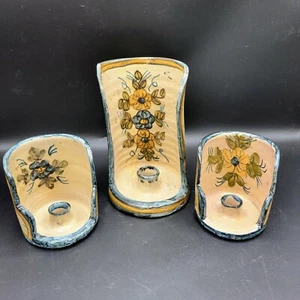 Vintage Olaria De Almansil Portugal Pottery Chamber Candleholder Set Of Three. - Picture 1 of 12