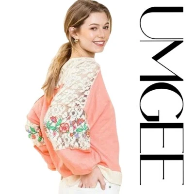 Blusa/Camisa/Top PLUS 1XL 2XL UMEE MELOCOTÓN Bordado Mangas de Encaje BHCS Foto 1 de 4