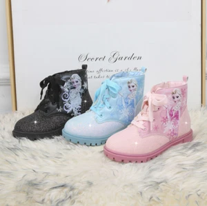 Kids Girls Faux Fur Lined Elsa Princess Party Winter Warm Boots Snow Shoes Size - Picture 1 of 14