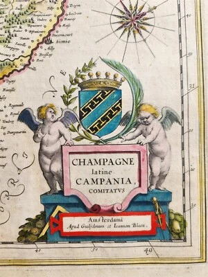 MAPA 1640 DE FRANCIA CHAMPÁN por WILLEM BLAEU antiguo AUTÉNTICO coloreado a mano Foto 1 de 4