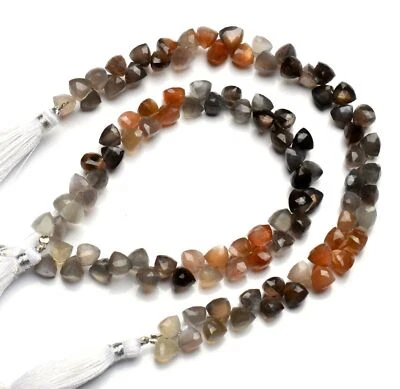 Golden Shine Natural Gem Multi color Moonstone Faceted 7mm Trillion Beads 8.5" - Image 1 of 4