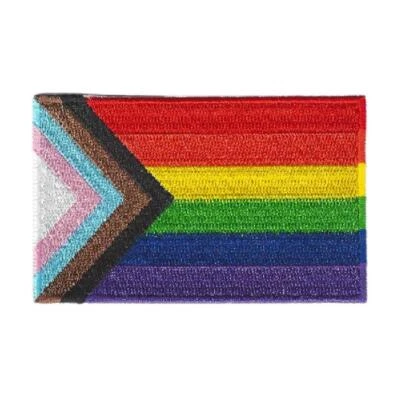 PROGRESS PRIDE FLAG IRON ON PATCH 3" Embroidered Applique Rainbow Pride LGBTQ - Image 1 of 2