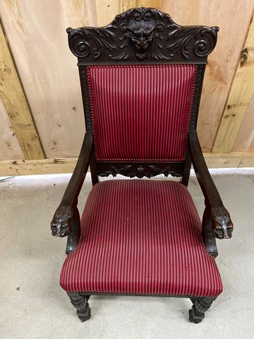 Antique mid 1900's hand made fabulous wood oak chair handmade 48" x 21 x24" Cover
