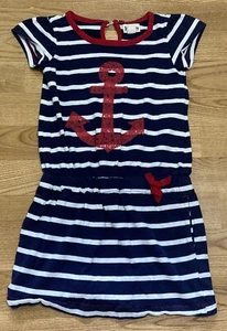 Girl's Hatley Navy Striped Anchor Dress Size 5 EUC - Picture 1 of 3