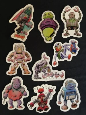 Lot of 9 Rad Retro Robot Screen Printed Water Proof Vinyl Stickers - Image 1 of 4