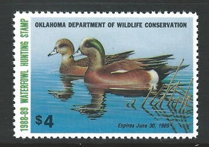 Bigjake: #OK9, $4.00 Widgeons, 1988 Oklahoma Duck Stamp - Picture 1 of 1