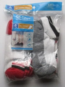 New Boys Size L 3-9 Shoe Size Gildan 6 Pair No Show Socks - Picture 1 of 2