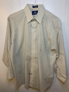 Stafford Mens Size 17 33 Wrinkle Free Collared Button Up BEIGE Long Sleeve Shirt - Picture 1 of 3
