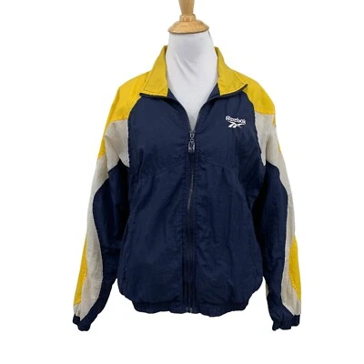 Chaqueta cortavientos vintage Reebok para mujer M colorblock azul marino papaya cremallera completa forrada Foto 1 de 4
