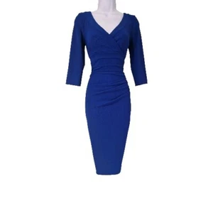 Womens Diva Catwalk Cobalt Blue Ribbed Draped Stretch Evening Bodycon Dress S. - Picture 1 of 10