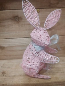 Pink Bunny Made With String And Wire 11 1/2 Inches Tall - Picture 1 of 7