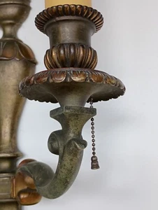 Pair Antique Sterling Bronze Co./Caldwell pre-1905 NY P&S w pull chain sconces - Picture 1 of 15
