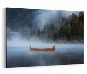 Impresión en Lienzo Impresión Arte de Pared Enmarcado Canoa en el Río Niebla Decoración del Hogar - Imagen 1 de 2