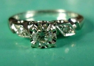 Vintage 14K Weißgold 3 Diamanten Verlobungsring, 1/4ct Mitte, 2,7g, Größe 5,75 - Bild 1 von 12