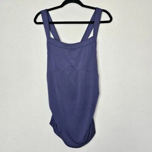 Isabel Maternity Blue Swim Top Size Large Cross Over Strap Ruched Side Solid  - Picture 1 of 9