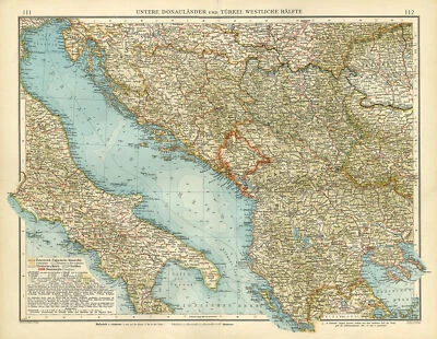 Antique Map-TURKEY-BOSNIA-SERBIA-KOSOVO-CROATIA-ALBANIA-BALKAN-ITALY-Andree-1904 - Image 1 of 4