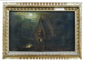 Antigua casa de muelle arte popular antigua pintura al óleo fotografía original 5x7"" - Imagen 1 de 2