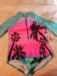 NWT Limited Too Size 14/16 One-piece Long Sleeved Rashguard Swimsuit Palm Trees - Picture 1 of 3