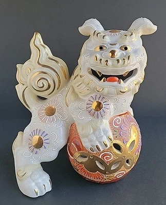 Estatuilla coleccionable vintage japonesa Kutani de porcelana Foo Dog de 9,25" de alto Foto 1 de 4