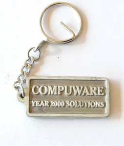 Vintage Compuware Year 2000 Solutions Company Souvenir Metal Key Chain Keyring - Picture 1 of 3