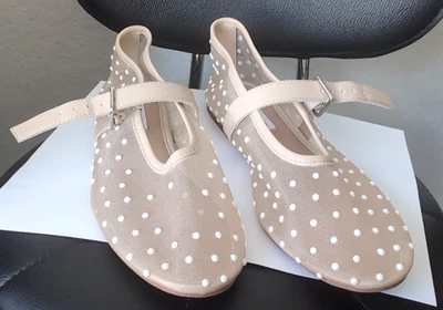 Steve Madden Dreaming Beaded Mesh Mary Jane Flats in Ivory - Women's 8M - Image 1 of 4