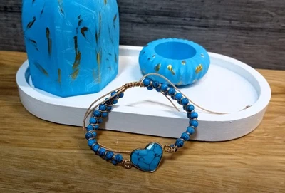 Handgewebt Natur-Türkisstein-Armband Herz-Turquoise + 3-tlg. Dekokauf Handmade - Bild 1 von 4