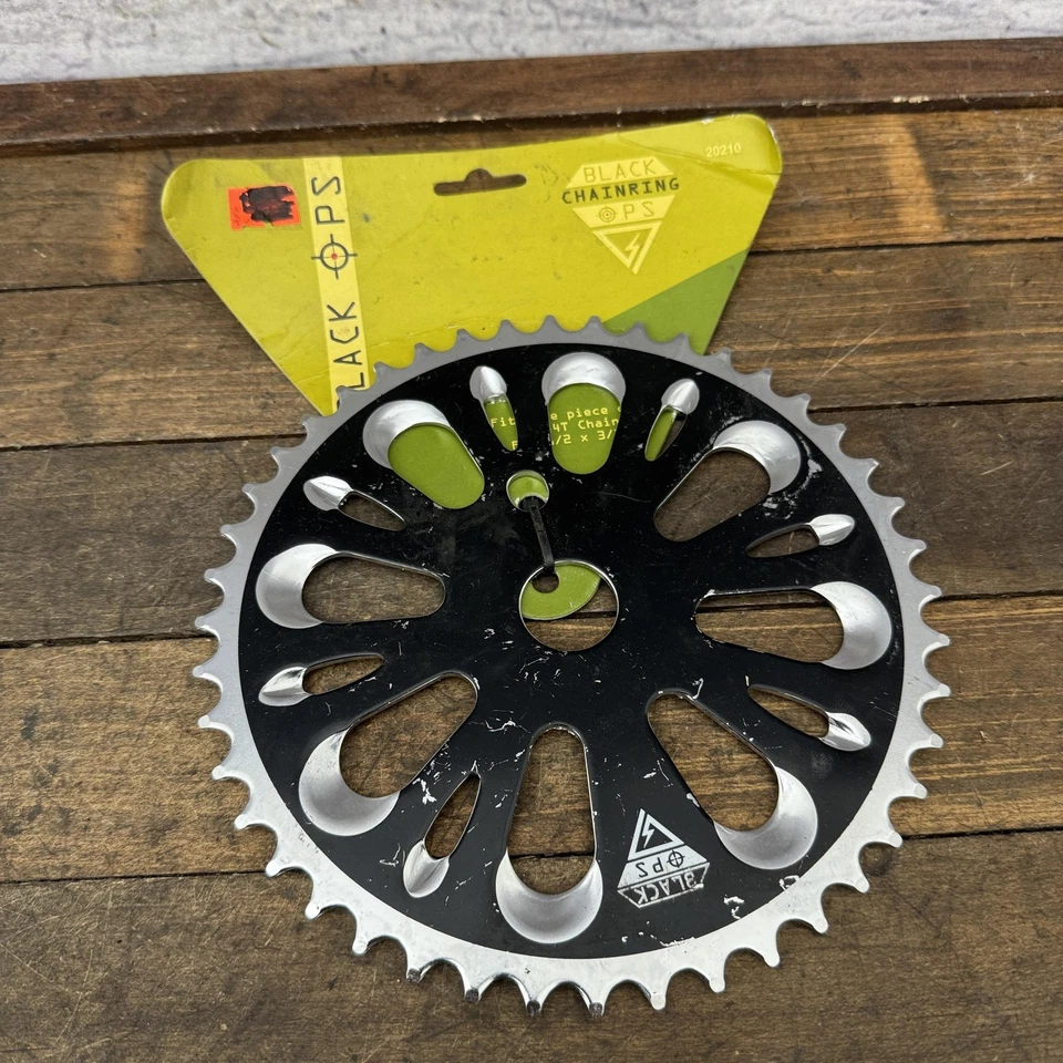 Black Ops BMX Sprocket 44T NOS New Steel Chainring vCrank 1/2 x 3/32 Black - Image 1 of 4