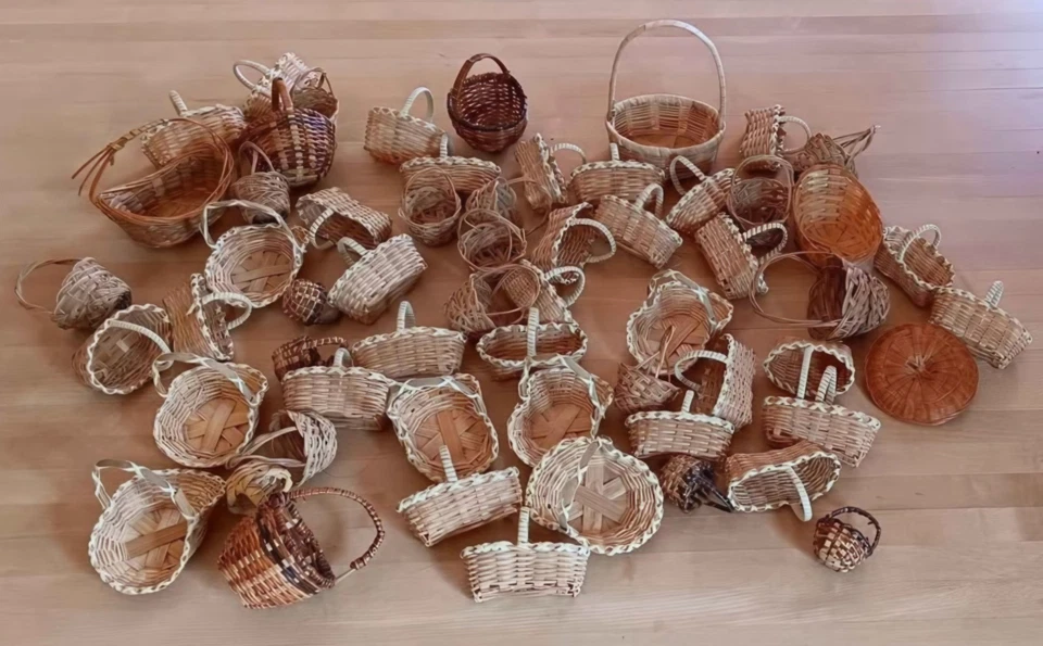60 件装复古微型手工编织篮子带手柄小于 4 — 第 1/4 张图片