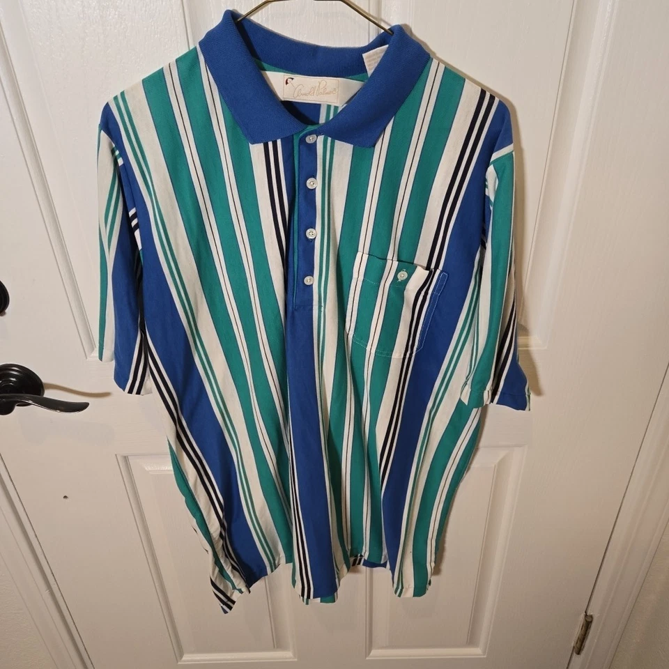 Camisa Polo Arnold Palmer De Colección Para Hombre Grande Alta LT Rayas Azul Verde Poliéster Foto 1 de 4