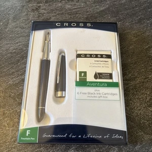 Cross Aventura Black Fountain Pen, "F" Nib, Plus 6 Free Black Ink Cartridges #H - Picture 1 of 6