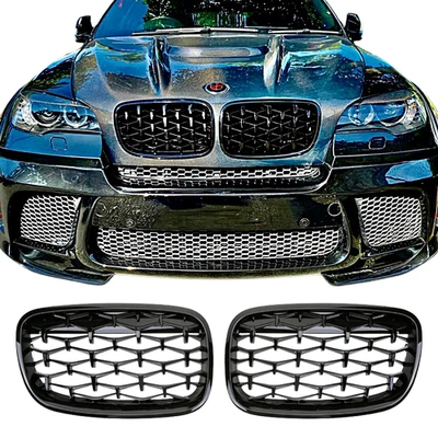 Fit 2007-13 BMW X5 E70 2008-14 X6 E71 Front Bumper Grill Diamond Black Grille Foto 1 de 4