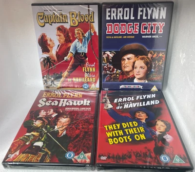 NEW 4 errol flynn dvds seahawk dodge city captain blood they died with boots on - Image 1 of 2