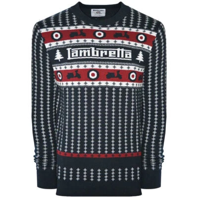 Mens Lambretta Christmas Tree & Scooter Xmas Jumper MOD / Retro 9707 - Dark Blue - Image 1 of 2