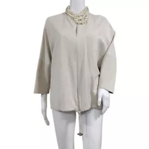 Coco Artsey hauchdünne Lagenlook Leinen Oversize Full Zip Jacke taupe Damen Gr. 3XL - Bild 1 von 6