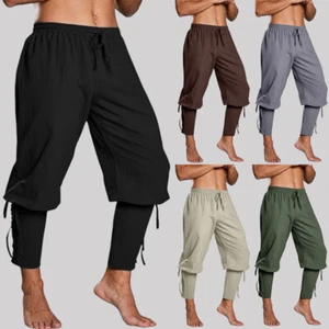 Mens Party Pants Pirate Cosplay Lace-Up Vintage Renaissance Medieval Joggers - Picture 1 of 24