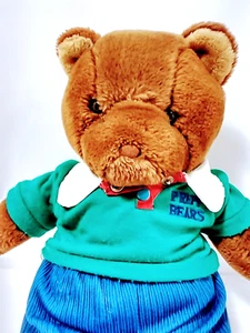 1986 LTD Preppy Bear Plush Stuffed Animal Toy Green Shirt Blue Pants Vintage 14" - Picture 1 of 8
