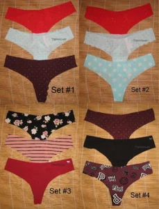 3 bragas PINK de Victoria's Secret Raw Cut No Show Lace Back Ttangs Large - Imagen 1 de 7