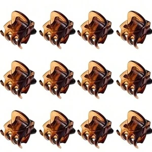 12pcs Mini Hair Claw Clips Clamps Brown 1CM Plastic Small Hair Clips Grips UK - Picture 1 of 5