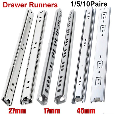 Heavy Duty Drawer Runners Ball Bearing Groove Cabinet Draw Slides 17mm 27mm 45mm - Image 1 of 4