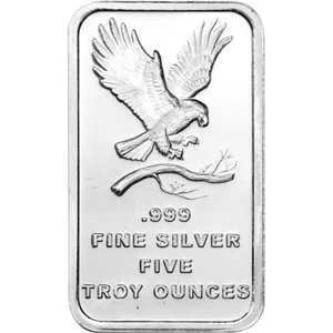 5 oz. SilverTowne Silver Bar - Bald Eagle Design - 999 Fine - Picture 1 of 3