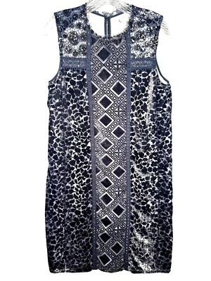 Vestido Lucky Brand Azul Cóctel Terciopelo Adornado Encaje Lentejuelas XS Boho Gatsby Foto 1 de 4