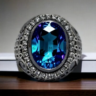 Piedras preciosas de alejandrita con anillo de novio de plata de ley 925 para hombre #AL52 Foto 1 de 4