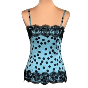 D&G Dolce & Gabbana Cami Top Corset Sz. 4 Teal Silk Black Lace Spaghetti Straps - Picture 1 of 18