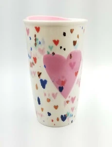 2018 starbucks travel coffee mug pink raised heart valentines ceramic lid flaw - Picture 1 of 12
